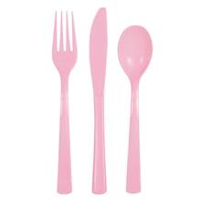Party Utensils Candy Pink Premium Plastic Cutlery Set 24ct Baby Shower Plastic Silverware Kids Birthday Party Disposable Flatware